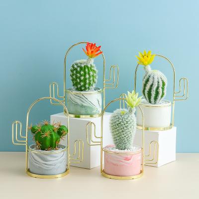 China CLASSIC hot sale succulent cactus ceramic marbling pot with metal stand flower pot planters for sale