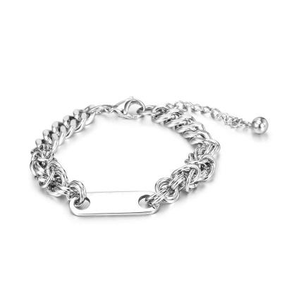 China Hiphop Fashion Hip Hop Titanium Stainless Steel Cuba Cuff Splicing Chain Bracelet for sale