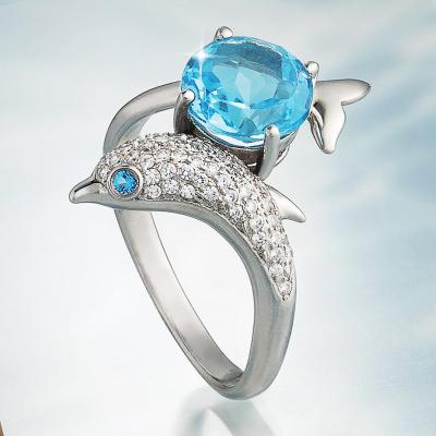 China Beautiful CLASSIC Brilliant Dolphin Shape Inlaid With Blue Sapphire Cubic Zirconia Lady Ring for sale