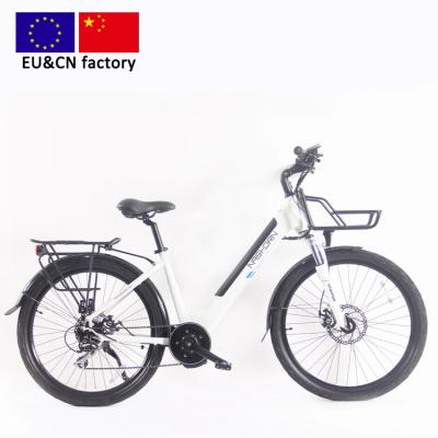 China Aluminum alloy 26 inch electric city bike EU factory no anti dumping duty ebike 36V/48V G2086A rear motor with shelves new pedelec e bicycle for sale