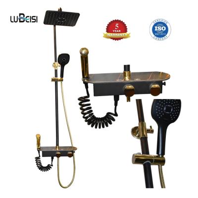 China With Sliding Bar Best Price Modern Bathroom Hot And Cold Black Gold Set Wall Mounted Shower Mixer Faucet for sale