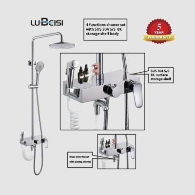 China With Sliding Bar Patented Modern Multifunctional Shower Set Mixer With Commodity Storage Shelf For Bathroom Or Hotel for sale