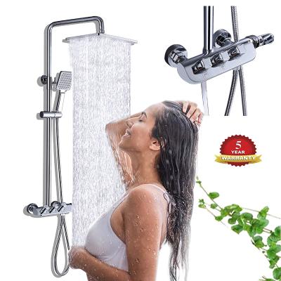 China With High Quality Wall Mount Factory Price 3 Functions Slide Bar Luxury Wall Mounted Brass Shower Mixer Faucet Set for sale