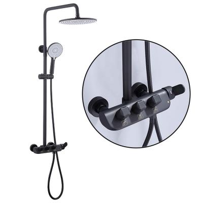 China With Slide Bar Matte Black Luxury Square Shower In The Wall Set Black Brass Hotel Shower Brass Faucet Mixer Set Bathroom Set for sale