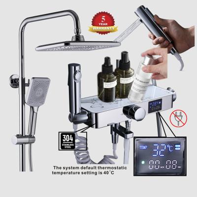 China With Slide Bar China Foshan New Design Patent Modern Bathroom LED Thermostatic Shower Faucet Mixer Set for sale