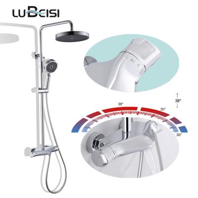 China With Slide Bar Wall Mounted Bathroom Constant Temperature Modern Exposed Brass Thermostatic Shower Faucet Mixer Set for sale