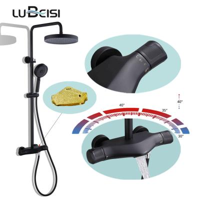 China With Slide Bar Modern Exposed Wall Mounted Brass Thermostatic Bathroom Constant Temperature Shower Faucet Mixer Set for sale