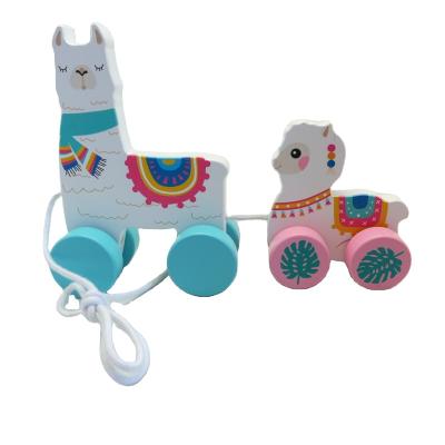 China WOODEN Wooden Toy Set Pull Along Car Alpaca Animal for sale