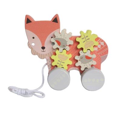 China New Design 18m+ Wooden Toy Set Pull Along Car Fox Animal for sale