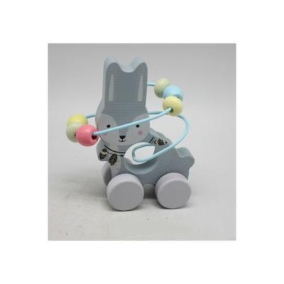 China Educational Cartoons Rabbit Animal Shape Kids Toddler Mini Small Bead-Stringing Pull Along Trailer Child Walkers Wood Toys With Wheels for sale