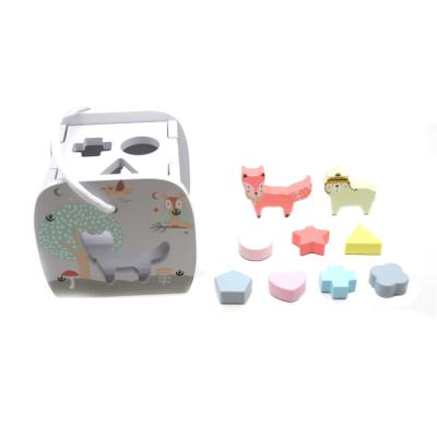 China Funny Educational Animal Puzzle Toy With Handle Educational Toy Factory Direct Sale Wooden Shape Box for sale