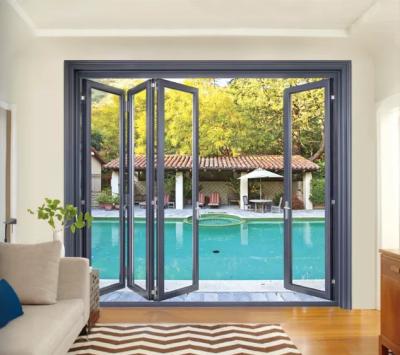 China Sound Insulation Euro Balcony Aluminum Glass Bifold Folding Patio Triple Sliding Glass Doors Design for sale