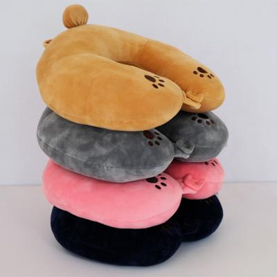 China Hot Wholesale Chinese Customizable Anime Dog Embroidery Color Factory Sale Paw Plush And Pp Cotton U Neck Pillow for sale