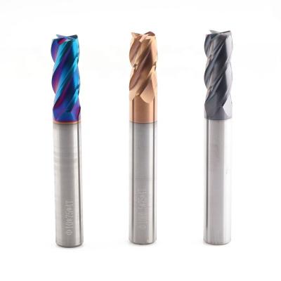 China Carbon Steel Carbide Endmill 4 Flute 1-20Mm Carbide Milling Cutter 45Hrc 55 Hrc 65 Hrc 4 Flute End Mill Cutter for sale