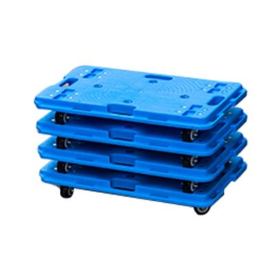 China Strong Warehouse Used Trolley Dolly Trolley Cart Flat Surface Plastic Pallet With Four Casters For Packing Box for sale