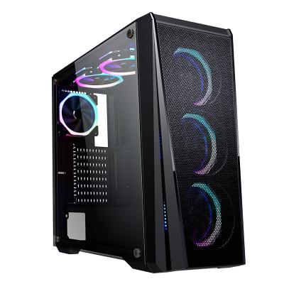 China SAMA OEM ATX Mesh Support Dual Tempered Glass Tower Computer Case Metal Desktop PC Gaming Mid Case with USB Cable for sale