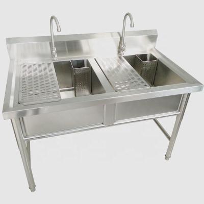 China SUS 201/304 Commercial Restaurant Kitchenware 5 Years Warranty Two Compartments S/S Commercial Sink With Left Drain Board for sale