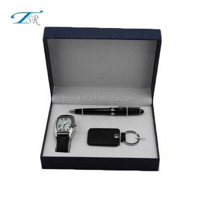 China Financial Institutions 3 PCs Good Quality Key Chain Pen Wristwatch Business Gift Set 2021 Classic Trend Men Watch Set for sale