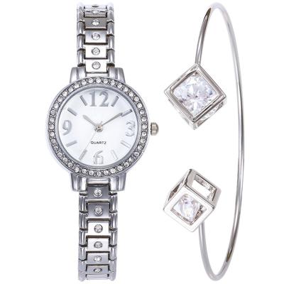 China Financial Institutions 2/3 Piece For Female Watches Women Dress Jewelry Gift Alloy Rhinestone Steel Strap Watch Set For Women for sale