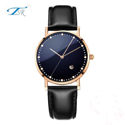 China Day/Date Stainless Steel Watch With Leather Strap 3atm Water Resistant Diamond Brand Italian Watches for sale