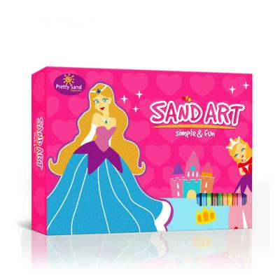 China Come with plastic mess free tray wholesale sand art kit beautiful for kids with 4 sand art cards and 12 bottles sand for sale