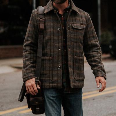 China European and American men's jackets 2021 autumn men's jacket men's plaid print breathable lapel jacket for sale