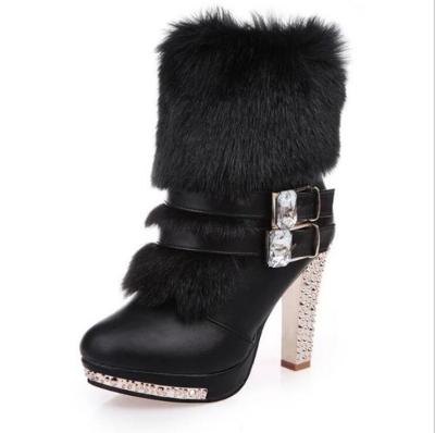 China Deodorization 2021 Winter New Martin Women's Tube High Heels Boots Women's Faux Stone Fur Embedded Medium Thick Heels Boots Snow Boots for sale