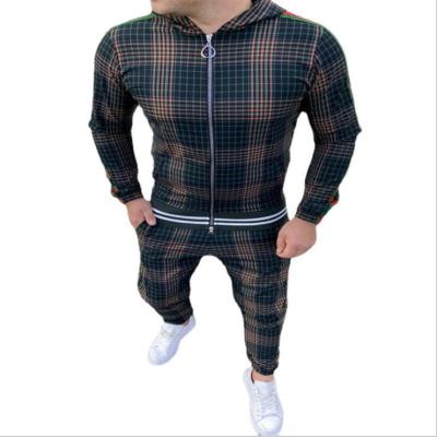 China New fashion men's plaid leisure zipper hoodie coat small foot sports QUICK DRY men's pants suit two-piece suit for sale