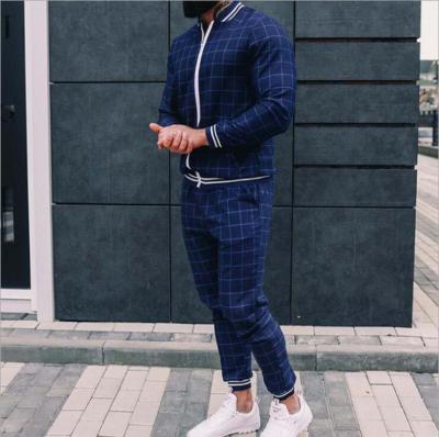 China 2021 QUICK DRY autumn and new European winter leisure men's and American men's fitness lattice suit zipper cardigan men's sportswear for sale