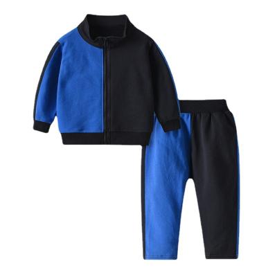 China Males children use contrast color zipper shirt sports children's suit baby boys and girls baby stand collar sweater casual pants two-piece set the new for sale