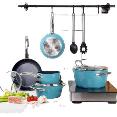 China Sky Blue Household 8PCS Kitchen Combination Cookware Set Sustainable Nonstick Cookware Aluminum Casserole Cookware Set for sale