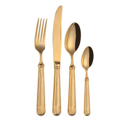 China Wholesale Disposable Luxury Stainless Steel Gold Plated Wedding Dinnerware Cutlery Set Including Knife Fork And Spoon for sale