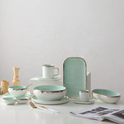 China Wholesale Disposable Dinner Dish Bone China Charger Plates Green Dinner Dish Sets Ceramic for sale