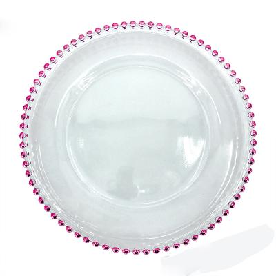 China Wholesale Disposable Hand Blown 13 Inch Clear Glass Silver Gold Beaded Wedding Charger Dishes For Wedding for sale