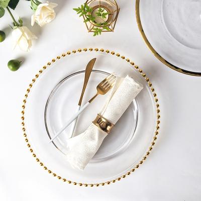 China Disposable Nordic Charger Plates Wedding Gold Pearl Glass Charger Dinner Plated Plate Salad Fruit Dish Dinner Decorative Glass Plates for sale