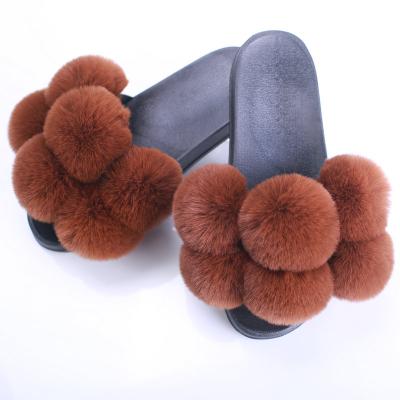 China Custom Real Fox Fur Slippers Faux Fur Breathable Adult Slide Sandals Women Fashion Fur Slides for sale