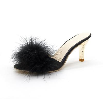 China Fashion Ladies High Heels Slipper Waterproof Wholesale Fur for sale