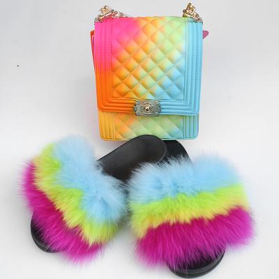 China Wholesale Breathable Women Fox Fur Slippers Ladies And Jelly Purse Bags Free Shipping for sale