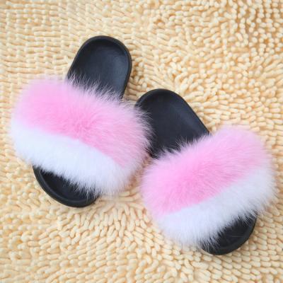 China Lightweight Fox Color Patchwork Fur Slippers Ladies Casual Slides Beach Sandals Fur for sale