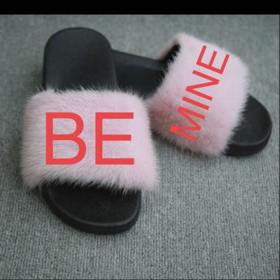 China Fashionable Soft Women's Real Mink Fur Slippers Indoor Custom Logo Slides for sale