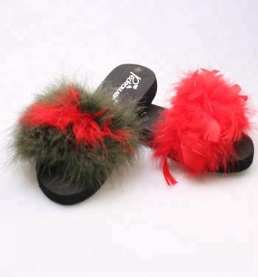 China Fashion Trend New Design Fur Sandals Ostrich Feather Fluffy Slippers for sale