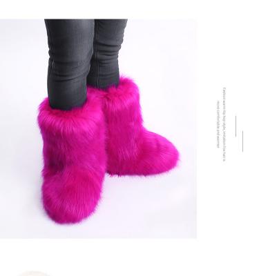 China Anti-slippery Winter Warm Multicolor Snow Faux Fur Women Lady Black Boots With Fur for sale