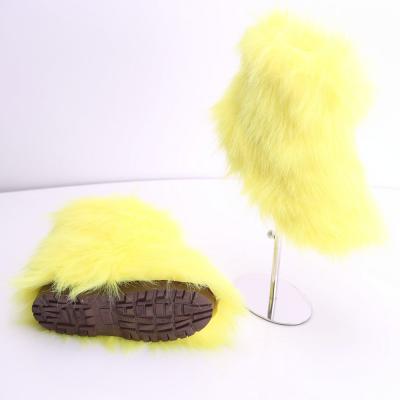 China White Little Girl Round Anti-Slippery Fur Boots For Girl Wholesale Half Snow Boot Soft Bottom Flat With Mixed Colors Fur, Fur Midi Slip On Shoe for sale