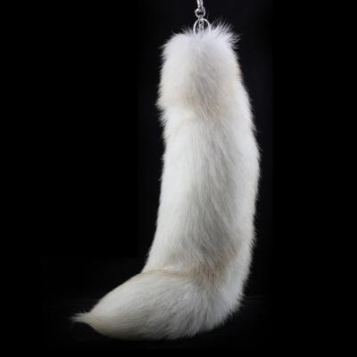 China Real Animal White Fox Tail Color Blue Fox Soft Hand Feeling Fur 40cm Fluffy Mobile Phone Charm for sale