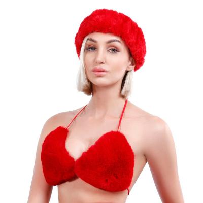 China Wholesale Breathable 2 Pieces Beautiful New Style Rabbit Breast Bra Women Faux Fur Faux Fur Fluffy Bra Headbands&Sex for sale