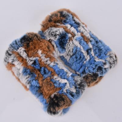 China Wholesale Fingerless Women's Rex Rabbit Fur Gloves Striped Ladies Real Fur Gloves For Women for sale