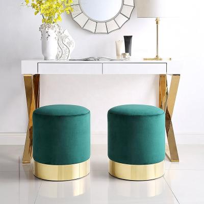 China Multi-Functional Stainless Steel Simple Gold Base Sillas Fabric Comfortable Morden Velvet Dressing Stool | sofa stool for sale