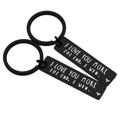 China Simplicity DIY Custom Key Chain I Love You More End I Win Key Chain Stainless Steel Keyring for sale