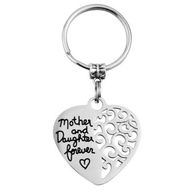 China Simplicity Heart Shape Stainless Steel Hollow Out Key Chain Mother And Daughter Keychain Gift For Family Key Chain Wholesale for sale