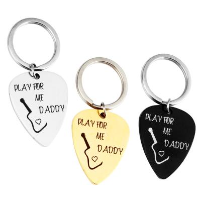 China Simplicity Custom Logo PLAY FOR ME DAD Father's Day Gift Keytag Guitar Pick Key Chain for sale